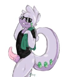 1boy akferal animal_genitalia bottomless clothed clothing eyewear glistening goodra male male_only medial_ring nintendo original_character penis pokémon_(species) pokemon pokemon_(species) pokemon_xy sash_(backsash) shirt slime sunglasses tapering_penis topwear towel video_games