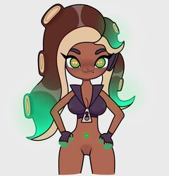 1girls dark-skinned_female dark_skin female hands_on_hips marina_(splatoon) nicolas_px octoling px_nicolas shirt_only solo splatoon splatoon_2 tagme