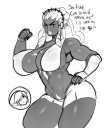 bimbo chest_scar dark-skinned_female dark_skin english_text female ganda ganondorf gender_transformation genderswap genderswap_(mtf) gigantic_breasts huge_ass huge_breasts link modeseven monochrome muscular muscular_female naughty_face nitrotitan pubic_hair_peek rule_63 scar seductive seductive_smile smile the_legend_of_zelda thick_thighs