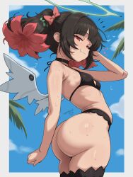 1girls 2026 angels_of_delusion argonchann artist_name artist_signature ass ass_focus bangs beach big_ass big_butt black_hair blush blush_lines blushing butt_focus choker clothed clothing cropped_legs eyebrows_visible_through_hair eyelashes fang female female_only half-closed_eyes halo hi_res highres legwear light-skinned_female light_skin looking_at_viewer medium_hair nangong_yu_(zenless_zone_zero) outdoors palm_tree partially_clothed png portrait red_eyes shiny_skin side_view sidelocks skindentation sky small_breasts smile smiling smiling_at_viewer smug smug_face solo solo_female sweat sweating sweaty thick_ass thick_legs thick_thighs thighhighs twintails wings zenless_zone_zero