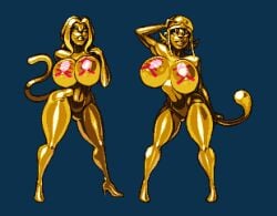 2025 breasts breasts_bigger_than_head casetermk digimon digimon_(species) digimon_adventure digimon_adventure_02 female female_only gold-skinned_female gold_body gold_hair gold_helmet gold_nipples gold_skin gold_tail gold_teeth gold_tooth golden_body golden_hair golden_helmet golden_nipples golden_skin golden_teeth golden_tooth hand_on_head hand_on_helmet hand_on_own_head heeled_feet helmet helmet_only holding_own_tail holding_tail huge_breasts implied_transformation japanese_text kanji metaletemon mimi_tachikawa monkey monkey_girl monkey_tail nipples nude nude_female sora_takenouchi species_transformation tail text text_on_body text_on_breast text_on_breasts thick_thighs transformation wide_hips