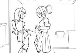 1futa 1girls animated baecohn balls bangs_over_eyes bathroom big_breasts big_penis black_and_white bracelet breasts breathing clothed clothing dickgirl duo eager erection female futa_on_female futa_with_female futanari gif hidden_eyes horny huge_cock human intersex looking_at_penis mostly_clothed pants_down penis penis_awe penis_on_pussy ponytail pubic_hair pussy raised_skirt schoolgirl shoulders side_view simple_background sketch skirt skirt_lift smooth_balls smooth_penis standing surprised throbbing_penis toilet toilet_stall uncensored wide_eyed