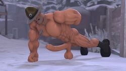 1boy 3d 3d_(artwork) abs bara barazoku big_muscles big_pecs dog_tag foreskin human human_only long_foreskin low_hanging_testicles machosoldier male male_only manly muscular muscular_male push-up sagging_balls soldier_(team_fortress_2) solo team_fortress_2 workout