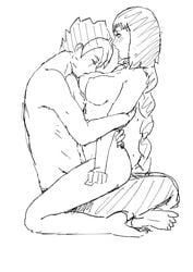 1boy barefoot black_and_white blush boruto:_naruto_next_generations braided_hair braided_ponytail breast_sucking breasts cowgirl_position feet female kakei_sumire lickliking male monochrome naked naruto naruto_(series) nipples nude ponytail sitting sitting_on_lap sketch soles straight uzumaki_boruto