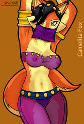 anthro anthro_only armlet armpits belly_dancer breasts busty carmelita_fox dancer_outfit erect_nipples fox_tail furry navel nipples saberrung see-through see-through_bra sly_cooper_(series) smooth_fur