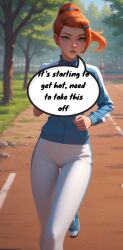 ai_generated ben_10 gwen_tennyson jogging jogging_in_the_park jogging_outfit