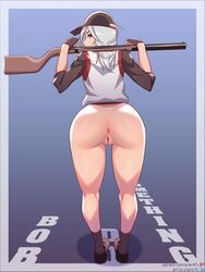 1girls 2019 2d anus ashe_(overwatch) ass blizzard_entertainment female female_only looking_at_viewer looking_back musket overwatch pussy shotgun silent-fly solo