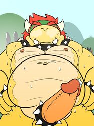 2019 bodily_fluids bowser cock_ring digital_media_(artwork) erection fizzyjay foxzombiej gay genital_fluids hi_res humanoid_penis koopa looking_at_viewer male male_only mario_(series) nintendo nipples nude penis scalie shell solo spikes video_games