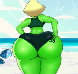 1girls adjusting_clothes ass back_view beach big_ass big_butt bikini bikini_bottom bikini_top body_writing bubble_butt cartoon_network curvy day detailed_background fat_ass female female_focus female_only from_behind gem_(species) green_body green_skin high_resolution highres j8fraph large_ass outdoors outside peridot_(steven_universe) solo solo_female solo_focus steven_universe tagme thick_ass thick_thighs thighs two_piece_swimsuit voluptuous writing writing_on_ass