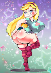 1girls ass big_ass big_breasts big_butt blonde_hair blue_eyes bottomless breasts bubble_ass bubble_butt cocco disney disney_channel dress erect_nipples erect_nipples_under_clothes exposed_ass fat_ass fat_butt female female_only hairband hand_on_ass hand_on_thigh heart_cheeks horned_headwear huge_nipples large_ass large_breasts large_butt leg_up light-skinned_female light_skin long_hair looking_at_viewer nipple_bulge nipples no_panties round_ass smiling_at_viewer socks solo star_butterfly star_vs_the_forces_of_evil striped_legwear thick_ass thick_thighs thigh_high_socks voluptuous wide_hips