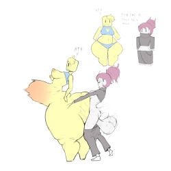 1futa 1girls afk bandage_on_face bettybloxxer big_ass big_balls big_butt big_thighs blank_eyes english english_text guest_(roblox) megamor noob purple_hair roblox robloxian side_view size_difference skimpy_clothes small_breasts stomach_bulge tounge_out vaginal_penetration white_body yellow_body yellow_hair