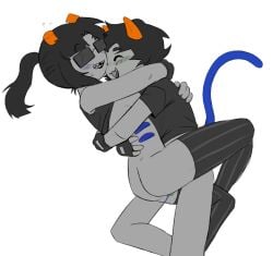 2girls alien alien_genitalia alien_humanoid alien_penis black_hair bottomless cc color colored colored_skin equius_zahhak female female_focus female_only full_color genderswap genderswap_(mtf) grey_skin homestuck homestuck_troll horn horns hugging humanoid humanoid_alien ilovedoggirls nepeta_leijon partially_clothed partially_clothed_female rule63 shirt shirt_only short_hair stockings sunglasses t-shirt tentabulge tentacle tentacle_penis thigh_highs thighhighs troll tshirt yuri