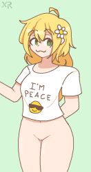 blonde_hair bottomless floral_foxingdale flower_in_hair green_eyes imxr24 ms_paint original_character uncensored white_shirt