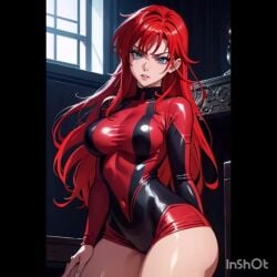 ai_generated big_breasts blue_eyes bodysuit condorenox7 female high_school_dxd red_hair rias_gremory solo_female wrestler wrestling wrestling_outfit wrestling_ring