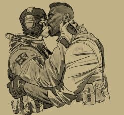 artist_request balaclava beard bust_up call_of_duty call_of_duty:_modern_warfare_2 call_of_duty_ghosts fully_clothed gay gay_kissing greyscale john_mactavish kiss_on_lips kissing male/male male_focus male_only monochrome no_visible_genitalia nonsexual simon_riley yaoi