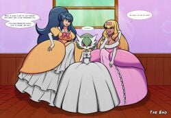 2futas 5_fingers absurd_res ashley_ketchum ball_gown beforu big_breasts blonde_hair bow_in_hair breasts cleavage closed_eyes comic comic_page dawn_(pokemon) dialogue dickgirl dickgirl/dickgirl dickgirl/female digital_art digital_drawing_(artwork) digital_media digital_media_(artwork) dress erect_penis erection erection_under_clothes erection_under_clothing erection_under_dress erection_under_skirt female female/futanari female/intersex flechitas futanari futanari/futanari gardevoir gown green_hair gynomorph/female gynomorph/gynomorph hair_accessory hi_res humanoid intersex/female intersex/intersex mega_evolution mega_gardevoir nintendo pink_dress pink_eyes pink_skirt pokemon pokemon_(species) princess princess_dress skirt speech_bubble text text_bubble white_body white_dress white_gloves yellow_dress yellow_skirt