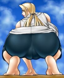 1girls ass barefoot big_ass blonde_hair blue_sky brown_hair clothed clothed_female clothes clothing dat_ass female female_only fully_clothed huge_ass huge_breasts human human_only large_ass lipstick long_hair muscular_female naruto naruto_(series) naruto_shippuden naughty_face negoto_(nego6) seductive solo thick_thighs tsunade twintails