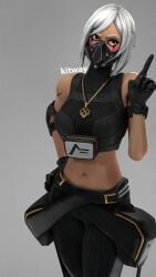 blush blush clothed clothed_female clothing female female_only fortnite fully_clothed fully_clothed_female hush_(fortnite) kitway looking_at_viewer mask masked masked_female oil oiled oiled_skin safe_for_work shiny shiny_skin solo solo_female waving_finger