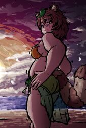 ass beach belly chikncheddr fat fat_female looking_at_viewer looking_back mamizou_futatsuiwa tagme