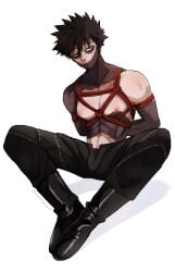 1boy boku_no_hero_academia bondage dabi decafdoodles male male_only my_hero_academia no_nude no_sex pinup red_rope restrained rope_between_breasts rope_bondage rope_harness tied_up