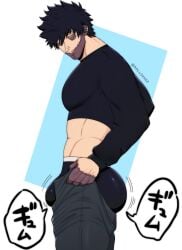 1boy ass big_ass big_butt black_hair blue_eyes boku_no_hero_academia bolloxxxz bulge bulge_through_clothing dabi male male_focus male_only meme muscular muscular_male my_hero_academia no_visible_genitalia scar side_view small_clothes solo solo_male tight_clothing tight_pants_(meme) todoroki_touya touya_todoroki villain