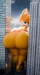 3d absurd_res adri164 angry ass big_butt black_nose bubble_butt canid canine city city_crushing city_destruction digital_media_(artwork) femboy fox girly hi_res huge_butt hyper hyper_butt looking_back macro macro_anthro macro_male male male_only mammal sega solo solo_male sonic_(series) sonic_the_hedgehog_(series) tails_the_fox thick_thighs wide_hips yellow_body