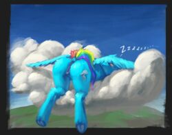 cloud eqlipse_(artist) equid equine exposed female friendship_is_magic mammal my_little_pony nude painterly pterippus pussy rainbow_dash_(mlp) sleeping solo straight_hair underhoof wings