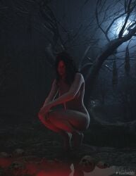 1girls 3d black_hair breasts completely_nude female hi_res koelet3d light-skinned_female looking_at_viewer nipples nude outdoors possession purple_eyes solo the_witcher_(series) the_witcher_3:_wild_hunt yennefer