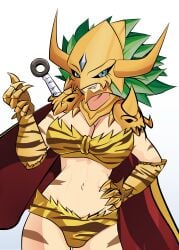 bikini cape cheungsk1213 demon demon_girl demon_horns digimon digimon_(species) digimon_ghost_game kinkakumon ogre_female ogre_girl oni oni_female tiger_print