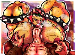 abs absurd_res anthro ape beard belly biceps big_pecs bodily_fluids bowser breasts brown_body cum cum_on_chest cum_on_face cum_on_self cumshot donkey_kong donkey_kong_(series) dragon duo ejaculation enjoying erect_nipples erection facial_hair fingers gay genital_fluids genitals gorilla haplorhine hi_res huge_filesize huge_pecs legband lying male male/male mammal mario_(series) moving muscular muscular_anthro muscular_male muscular_thighs mythological_creature mythological_scalie mythology nintendo nipple_fetish nipple_play nipples orange_background orgasm pecfuck pecjob pecs penis primate santiagomt scalie sex simple_background teeth teeth_showing text thick_thighs thighband triceps vein veiny_penis yellow_body