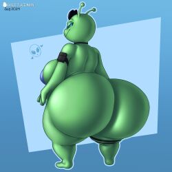 1girls 2024 alien antennae back_view better_version_at_source big_ass female female_only gigantic_ass green_skin huge_ass humanoid looking_back naked nude orangejuicemann smug solo thick_thighs twitter_sample wide_hips