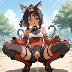 1girls ai_generated nekomiya_mana peeing pussy pussy_juice zenless_zone_zero