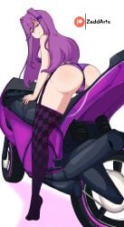 1girls ass ass_focus doki_doki_literature_club female long_hair motorcycle purple_eyes purple_hair stockings tagme yuri_(doki_doki_literature_club) zeddarts