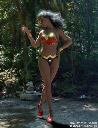 1girls 3d bikini black_hair high_heels swimsuit thejpeger wonder_woman wonder_woman_(series)