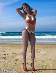 3d beach bikini black_hair high_heels swimsuit thejpeger wonder_woman wonder_woman_(series)