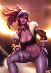 1girls abs akali alternate_breast_size alternate_costume areolae big_breasts breasts clothed female female_only hairless_pussy hourglass_figure k/da_akali k/da_akali_prestige_edition k/da_series large_breasts league_of_legends looking_at_viewer nipples nipples_outside nipples_peek pants pants_pulled_down personalami pulled_by_self pulled_down_pants pussy shirt solo strapless strapless_top strapless_topwear text tubetop uncensored unzipped_pants watermark