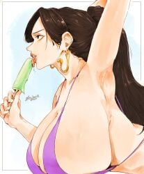 1girls 2d armpits arms_up big_breasts bikini bikini_top boa_hancock bon_drawr female female_focus female_only huge_breasts ice_cream one_piece