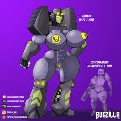 2girls big_breasts big_nipples breasts bugzilla caliber_(transformers) fan_character grey_skin hand_on_hip mask masked masked_female naked naked_female nipples nude nude_female oc original_character pierced_nipples puffy_nipples purple_background pussy robot robot_girl robot_humanoid size_difference taller_girl thick_thighs transformers vagina yellow_nipples yellow_pussy