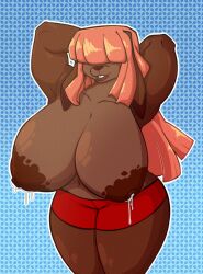 absurd_res anthro areola big_areola big_breasts bobabunnibeans bodily_fluids breasts clothed clothing female hair hi_res huge_breasts lactating mammal nipples solo sovietcatparty tagme thick_thighs topless wide_hips