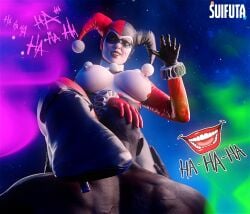 3d batman:_arkham_knight batman_(series) big_breasts breasts_out completely_naked completely_naked_male completely_nude completely_nude_male dark-skinned_male dark_skin dc dc_comics dominant_female harley_quinn harley_quinn_(classic) harley_quinn_(injustice) injustice_2 interracial legs_up licking_pussy male_on_female patreon suifuta