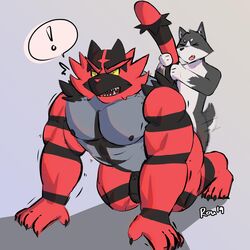 ! 1:1 2019 2boys abs absurd_res anthro anthro_on_anthro canine digital_media_(artwork) duo fur hi_res humanoid_penis incineroar male male/male male_only male_penetrated mammal multicolored_fur muscular muscular_male nintendo nipples original_character penetration penis pokémon_(species) pokemon pokemon_sm radcanine sex signature simple_background size_difference small_dom_big_sub speech_bubble surprise text url veins video_games watermark