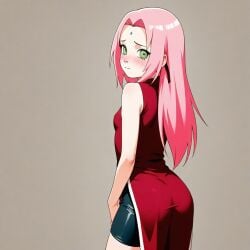 ai_generated blush clothed naruto naruto_(classic) naruto_(series) naruto_shippuden pink_hair sakura_haruno shy