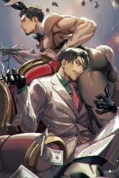 big_ass big_pecs bunny_boy bunny_ears bunnysuit crossdressing eyepatch fat_ass fully_clothed gay head_on_thigh kiryu_kazuma leather_gloves like_a_dragon_(series) majima_goro male/male male_only manly_crossdresser men muscular muscular_arms muscular_male pantyhose rgg_studio ryuu_ga_gotoku smoking suit thick_ass thick_thighs thigh_grab yakuza_(series)