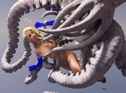 1girls 3d blonde_hair blue_gloves elbow_gloves gloves nude nude_female octopus original samsa23 tentacle zoophilia