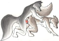 all_fours anthro anthro_on_anthro anthro_penetrated anthro_penetrating anthro_penetrating_anthro anus black_nose breasts canid canine canis cheek_tuft colored_pencil_(artwork) digitigrade doggy_style duo ears_back facial_tuft female female_anthro female_penetrated flat_colors from_behind_position fur genitals grey_body grey_fur hindpaw humanoid_hands knot looking_pleasured male male/female male_anthro male_penetrating male_penetrating_female mammal nude open_mouth paws pen_(artwork) penetration penile penile_penetration penis penis_in_pussy pivoted_ears pussy raised_tail red_penis sex simple_background snout tail traditional_media_(artwork) tuft unknown_artist vaginal_penetration vaginal_penetration white_background wolf