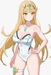 blonde_hair breasts core_crystal female female_only mythra nintendo solo swimsuit xenoblade_(series) xenoblade_chronicles_2 yomizu32