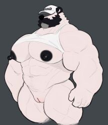 1boy 2024 abs anthro anthro_only bara bara_tiddies bara_tits bear bear_ears beard big_nipples big_pecs black_nipples cuntboy cuntboy_only daddy dilf eyes_covered facial_hair furry furry_only gay hat humanoid kemono large_pectorals male male_only man_boobs man_tits milkblend muscular muscular_anthro muscular_arms muscular_male muscular_thighs nipples original_character panda pecs pectorals pink_body pink_fur pink_skin pom_(milkblend) pussy tank_top tank_top_lift tank_top_only vagina yaoi