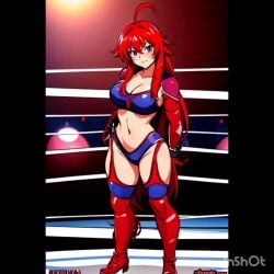 ai_generated big_breasts blue_eyes bodysuit condorenox7 female high_school_dxd red_hair rias_gremory solo_female wrestler wrestling wrestling_outfit wrestling_ring