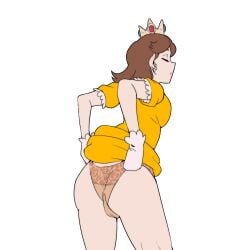 1girls adjusting_panties ass big_ass big_breasts biku breasts brown_hair busty cameltoe closed_eyes clothes_lift crown dress dress_lift fat_ass female female_only from_behind gloves highres huge_ass large_breasts legs mario_(series) nintendo panties panty_pull pose posing princess princess_daisy puckered_lips sensual short_hair sideboob solo source_request thighs underwear