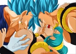 2boys blue_eyes blue_hair breast_sucking breasts bulchi dragon_ball dragon_ball_super dragon_ball_z earrings female fused_sex fusion gloves gogeta holding_breast husband_and_wife hypothetical_fusion kissing licking_breast male metamoran_clothing nala1588 nipples potara_earrings purple_hair sex sucking sucking_nipples super_saiyan_blue vegito